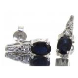 Genuine Oval Sapphire & White Zircon Earrings