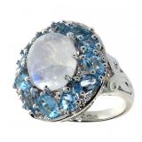 Genuine 6.50 ct Cabochon Moonstone & Topaz Ring