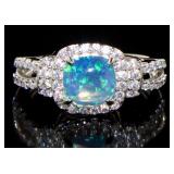 Cushion Cut Blue Opal Designer Ring