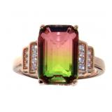 Emerald Cut 3.10 ct Watermelon Tourmaline Ring