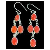 Natural 9.00 ct Red Coral Dangle Earrings