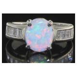 Oval White Opal & Topaz Baguette Ring