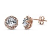 Rose Toned 2.25 ct White Topaz Halo Stud Earrings