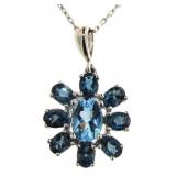 Natural 3.10 ct London & Swiss Blue Topaz Necklace