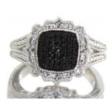 1Genuine Elegant Black & White Diamond Ring