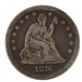 1876 Carson City Seated Liberty Silver Quarter