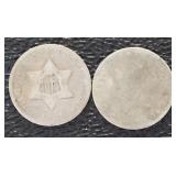 (2) US Three Cent Silver Piece