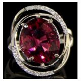 14kt Gold 6.31 ct Oval Tourmaline & Diamond Ring