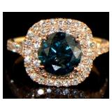 14kt Rose Gold 3.12 ct Round Blue Diamond Ring