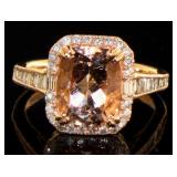 14K Rose Gold 3.21 ct Morganite and Diamond Ring