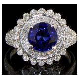 14kt Gold 3.34 ct Round Sapphire & Diamond Ring