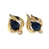 14kt Gold Natural Sapphire & Diamond Earrings