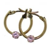 14kt Gold Pink Topaz Huggie Hoop Earrings