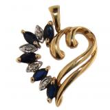 10kt Gold Sapphire & Diamond Heart Pendant