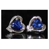 10kt Gold Sapphire & Diamond Heart Earrings