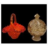 Fenton Hobnail Basket (Repaired) & Sand Art