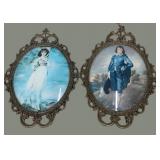 Metal Oval Framed Pinkie & Blue Boy Pictures