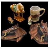 (3) Ceramic Horses, Wall Plaques & Mug