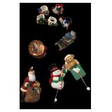 (3) Stocking Holders, Snow Globe, Napkin Rings,