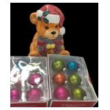 (2) Boxes Ornaments & Bear Cookie Jar (Damaged)