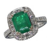 14k White Gold 2.93 ct Emerald & Diamond Ring