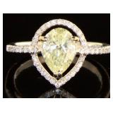 14kt Gold 1.41 ct Pear Fancy Yellow Diamond Ring