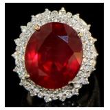 14kt Gold 19.27 ct Oval Ruby & Diamond Ring