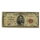 Series 1929 Philadelphia $5.00 National Currency