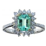 14kt Gold 1.70 ct Em. Cut Emerald & Diamond Ring