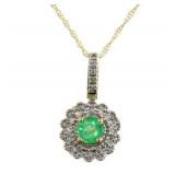 14kt Gold Natural Emerald & Diamond Necklace