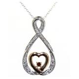 10kt Gold/Sterling Natural Diamond Heart Necklace