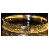 14kt Gold Antique Etched Large Cuff Bracelet