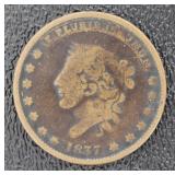 1837 "Not One Cent" Copper Hard Times Token