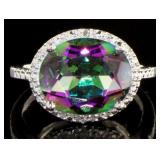 Oval Elongated 3.11 ct Mystic Topaz & Diamond Ring