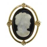 14kt Gold 30 mm Shell Carved Cameo Brooch *Nice