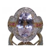 14kt Gold Oval 6.18 ct Kunzite & Diamond Ring