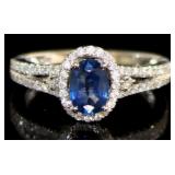 14kt Gold Oval 1.33 ct Sapphire & Diamond Ring