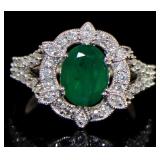 14K White Gold 2.22 ct Emerald and Diamond Ring