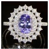 14K Gold Oval 2.63 ct Tanzanite & Diamond RIng