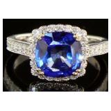 14kt Gold 3.65 ct Cushion Sapphire & Diamond Ring