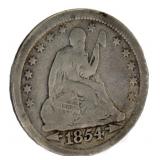 1854 Seated Liberty Silver Quarter