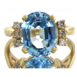 10kt Gold Oval 4.48 ct Blue Topaz & Diamond Ring