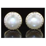 Beautiful 7 mm White Pearl Halo Earrings