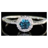 10kt Gold Fancy Blue & White Diamond Ring