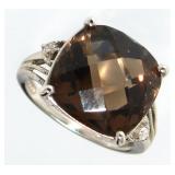 10kt Gold 8.40 ct Smoky Quartz & Diamond Ring