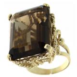 14kt Gold Step Cut 32.50 ct Smoky Quartz Ring