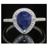 Genuine 1.55 ct Pear Cut Sapphire & Diamond Ring