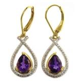 Natural Pear Cut Amethyst & Diamond Accent Earring