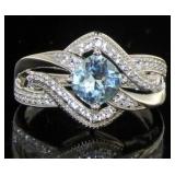 Natural Cushion Cut Blue Topaz Designer Ring