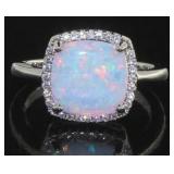 Cushion Cut White Opal Dinner Ring